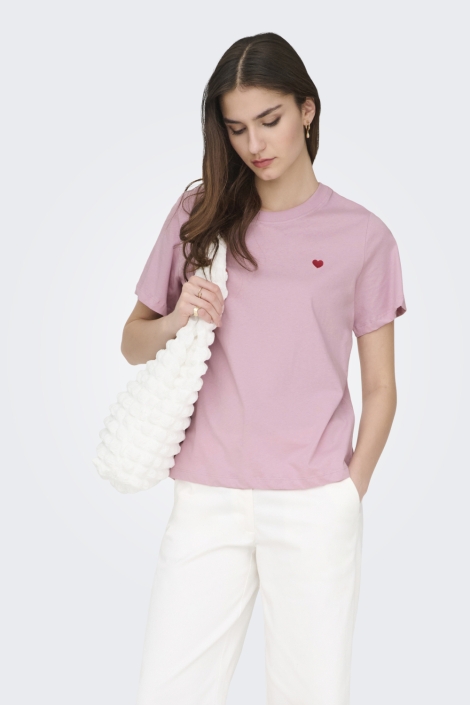 Jacqueline de Yong roze dames t-shirt | Model vooraanzicht