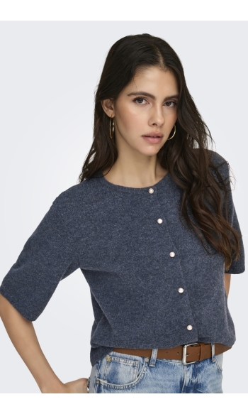 JDYRUE LIFE 2/4 PEARL CARDIGAN KNT 15363310 TOTAL ECLIPS/ MELANGE W. WITHE PEARL BUTTON