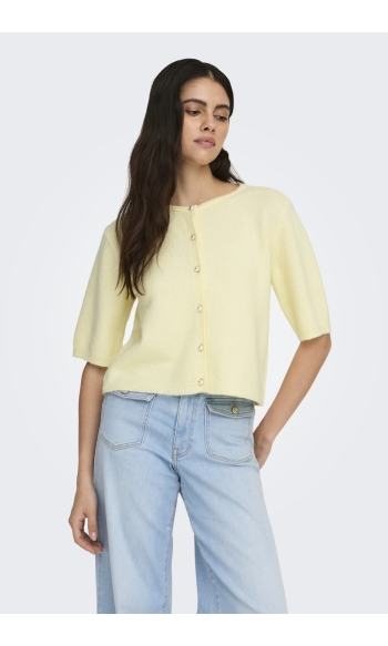 JDYRUE LIFE 2/4 PEARL CARDIGAN KNT 15363310 PASTEL YELLOW/MELANGE W. WHITE PEARL BUUTON