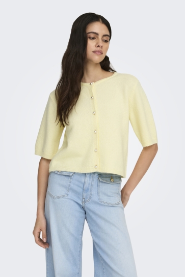 Jacqueline de Yong Vest JDYRUE LIFE 2/4 PEARL CARDIGAN KNT 15363310 PASTEL YELLOW/MELANGE W. WHITE PEARL BUTTON