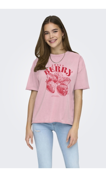 ONLKINNA LIFE S/S OVERSIZE TOP BOX 15359013 Romance Rose/Kinna stra