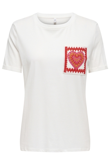 Only T-shirt ONLUMA LIFE S/S REG TEE CS PR JRS 15378314 CLOUD DANCER/CROCHET HEART POCKET