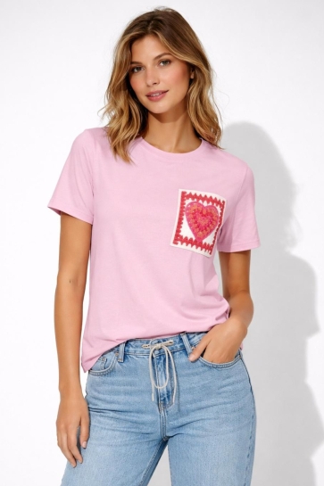 Only ONLUMA LIFE S/S REG TEE CS PR JRS 15378314 ROMANCE ROSE/CROCHET HEART POCKET