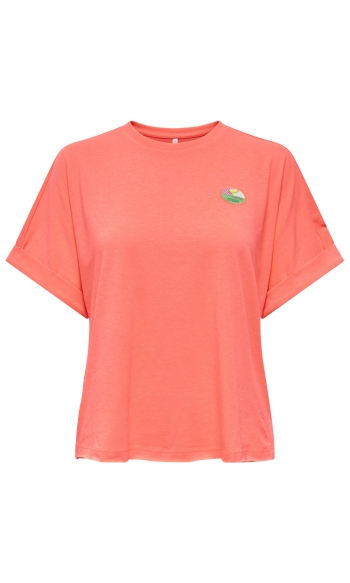 ONLMINNA S/S TOP CS PR JRS 15378313 FIERY CORAL/ONLY BADGE
