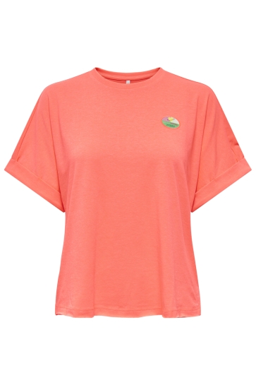Only T-shirt ONLMINNA S/S TOP CS PR JRS 15378313 FIERY CORAL/ONLY BADGE