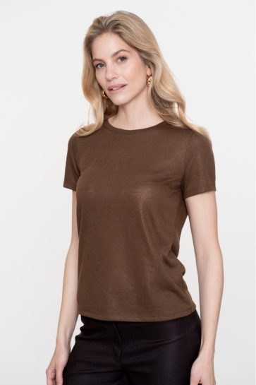 Geisha T-shirt JERSEY T SHIRT MET FOIL 52605 41 DARK BROWN