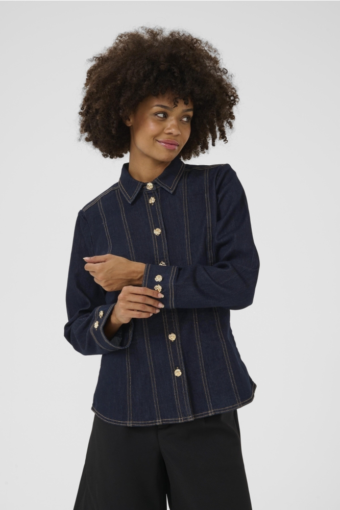 Culture blauwe dames blouse | Model vooraanzicht