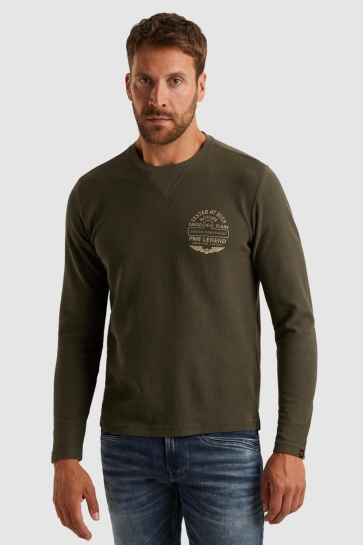 PME legend long sleeve r-neck structured piqu Groen