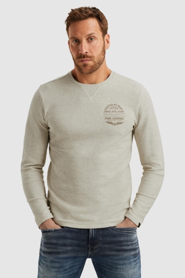 PME legend long sleeve r-neck structured piqu Grijs