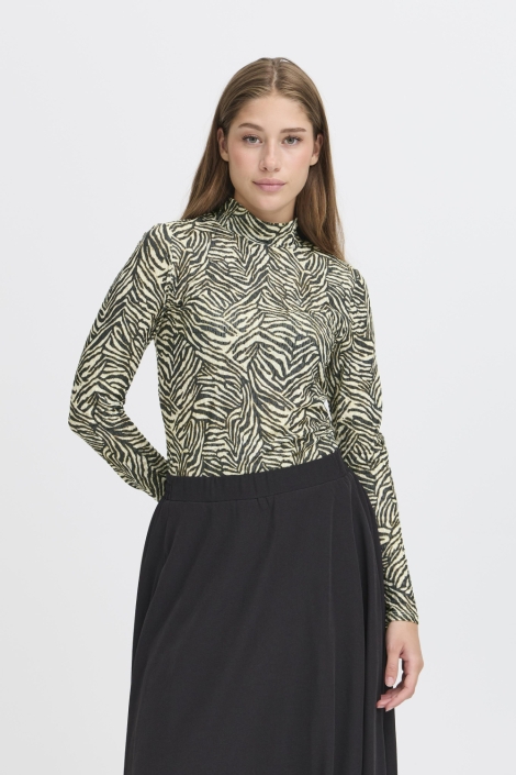 Ichi zwarte dames t-shirt | Model vooraanzicht