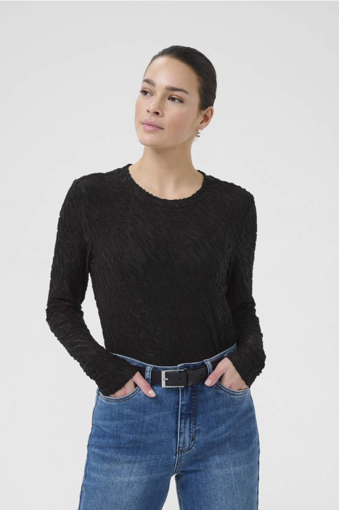 Kaffe zwarte dames t-shirt | Model vooraanzicht