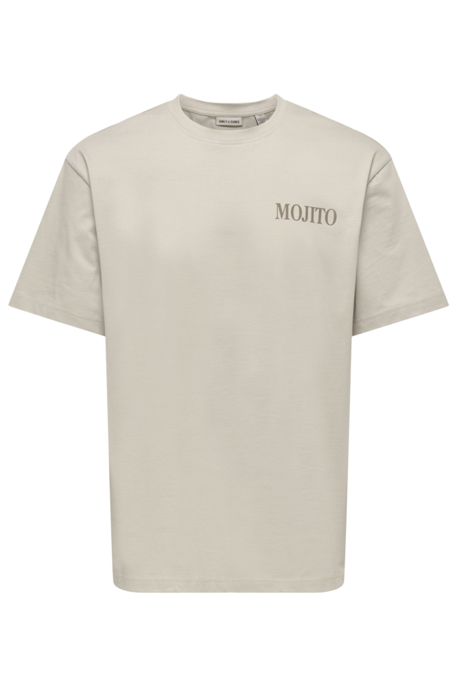 Only & Sons beige heren t-shirt | Vooraanzicht