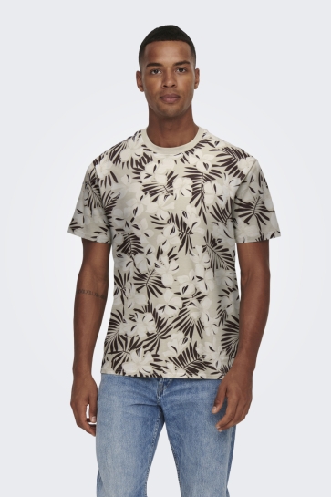 Only & Sons onsperry life reg leaf aop ss tee Beige