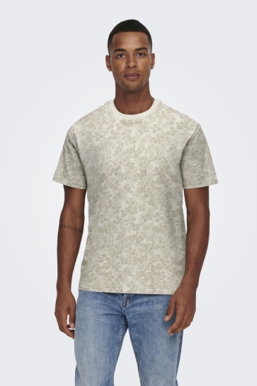 Only & Sons onsperry life reg leaf aop ss tee Beige
