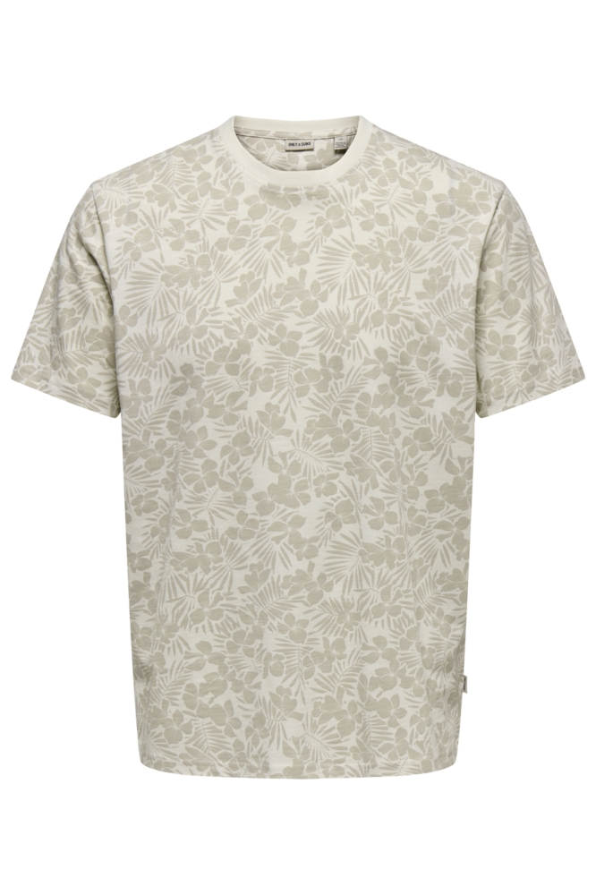 Only & Sons beige heren t-shirt | Vooraanzicht