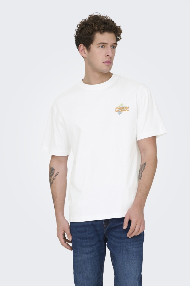 Only & Sons witte heren t-shirt | Model vooraanzicht