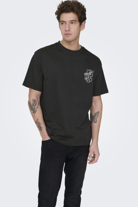 Only & Sons zwarte heren t-shirt | Model vooraanzicht