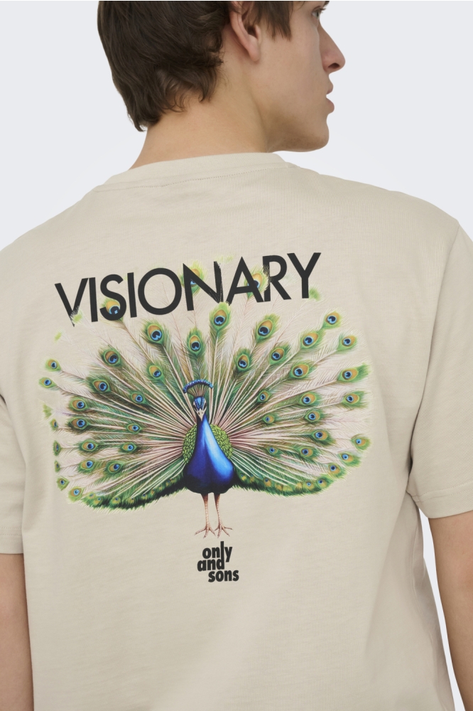Only & Sons beige heren t-shirt | Model achteraanzicht
