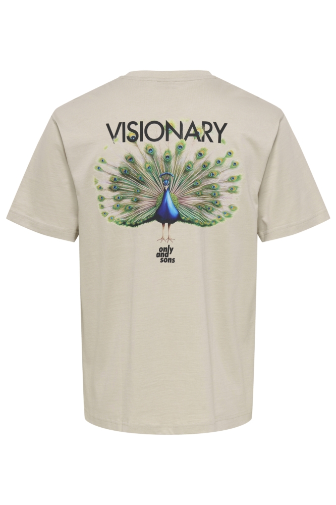 Only & Sons beige heren t-shirt | Achteraanzicht