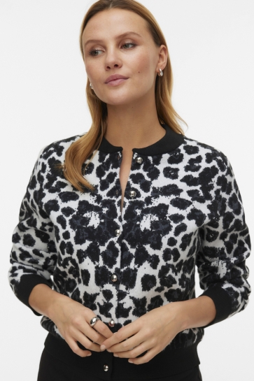 Vero Moda VMAPPLE LEO LS O-NECK BOMBER CARDIG 10338979 BLACK/W LEO COMB