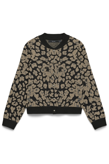 Vero Moda Vest VMAPPLE LEO LS O-NECK BOMBER CARDIG 10338979 BLACK/W SILVER MINK AND DGM