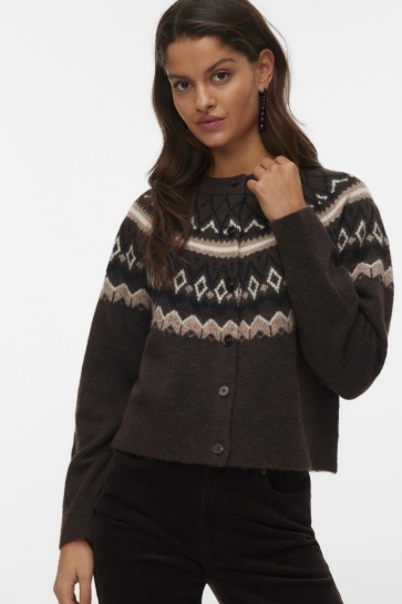 Vero Moda VMTAMMY LS O-NECK NORDIC CARDIGAN G 10338985 CHOCOLATE TORTE/W.COMB