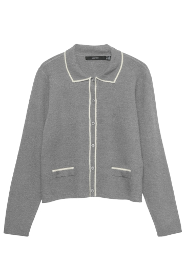 Vero Moda Vest VMGOLD LS POLONECK DOUBLE CONTRAST 10337626 MEDIUM GREY MEL BIRCH
