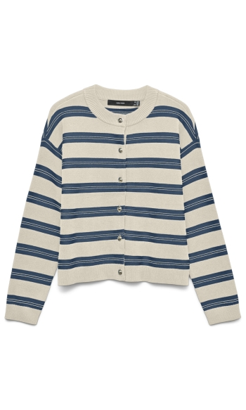 VMGOLD STRIPE LS O-NECK CARDIGAN 10337627 BIRCH/W. DARK DE