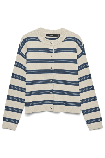 Vero Moda vmgold stripe ls o-neck cardigan Beige