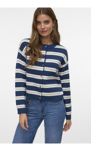 VMGOLD STRIPE LS O-NECK CARDIGAN 10337627 Dark Denim/W.BIRCH