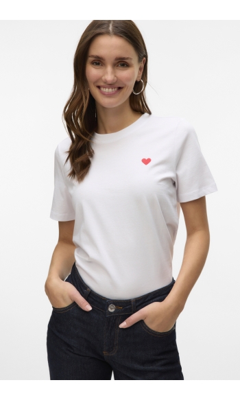 VMPAULINA SS T-SHIRT JRS NOOS 10316991 Bright White Red Heart