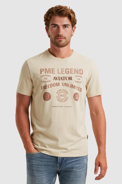 PME legend ecru heren t-shirt | Model vooraanzicht