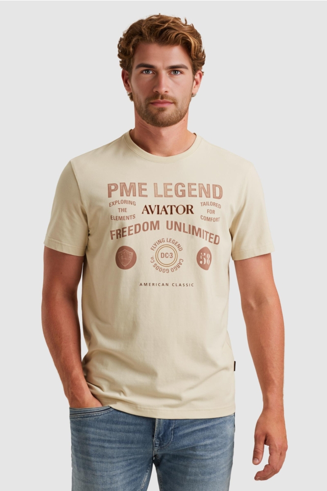 PME legend ecru heren t-shirt | Model vooraanzicht
