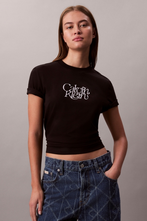 Calvin Klein zwarte dames t-shirt | Model vooraanzicht