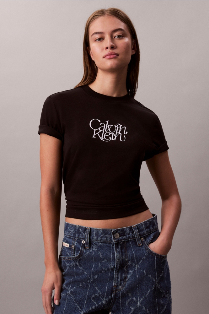 Calvin Klein zwarte dames t-shirt | Model vooraanzicht