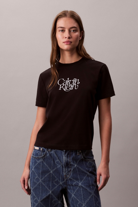 Calvin Klein zwarte dames t-shirt | Model vooraanzicht