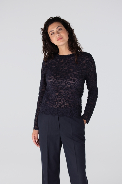 Juffrouw Jansen blauwe dames t-shirt | Model vooraanzicht