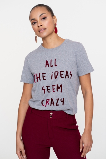 Geisha BASIC T SHIRT MET TEKST 52515 70 GREY/BURGUNDY