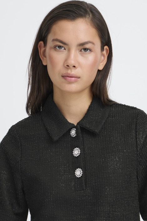 Ichi zwarte dames blouse | Close up
