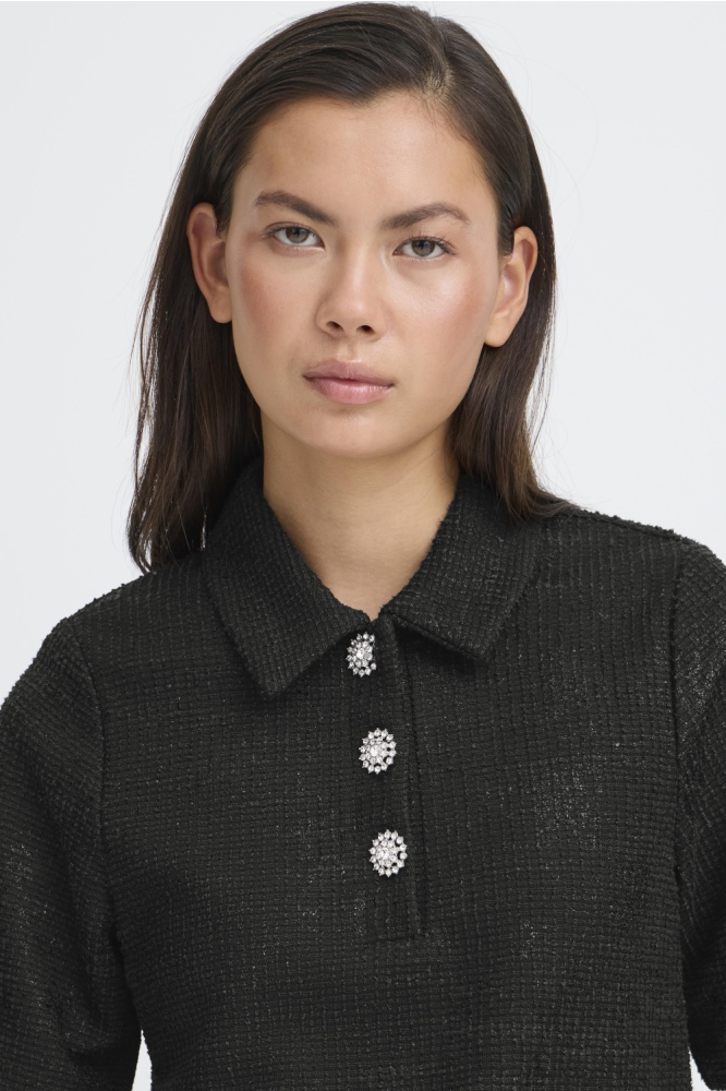 Ichi zwarte dames blouse | Close up