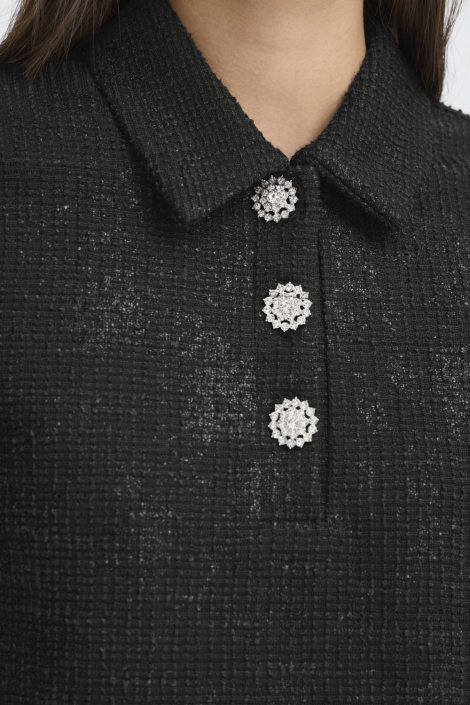 Ichi zwarte dames blouse | Close up