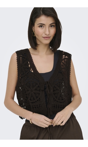 JDYVIC S/L V-NECK TIE VEST KNT 15347425 CHOCOLATE TORTE