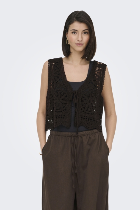 Jacqueline de Yong bruine dames vest | Model vooraanzicht