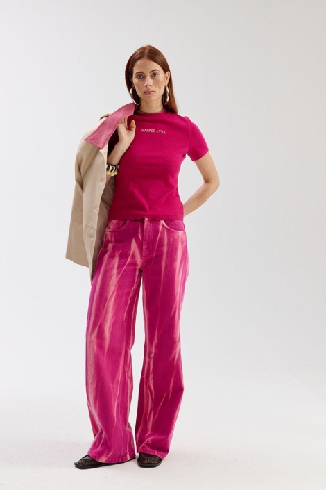 Harper & Yve roze dames t-shirt | Model