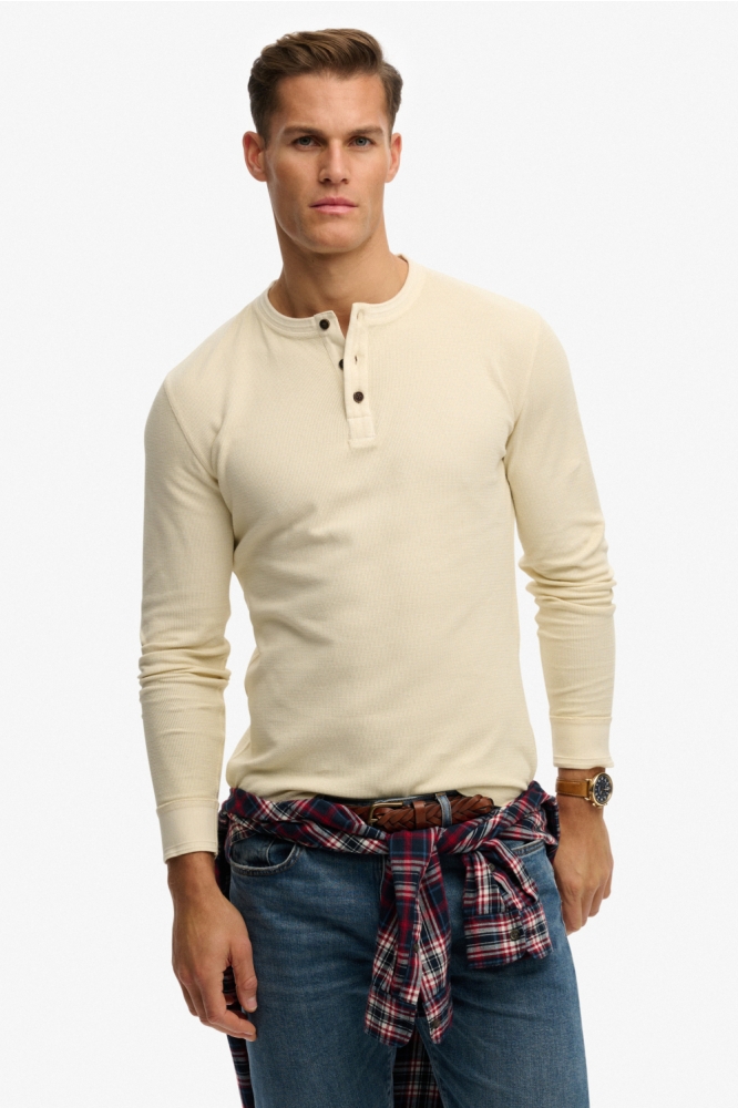 Superdry beige heren polo | Model vooraanzicht