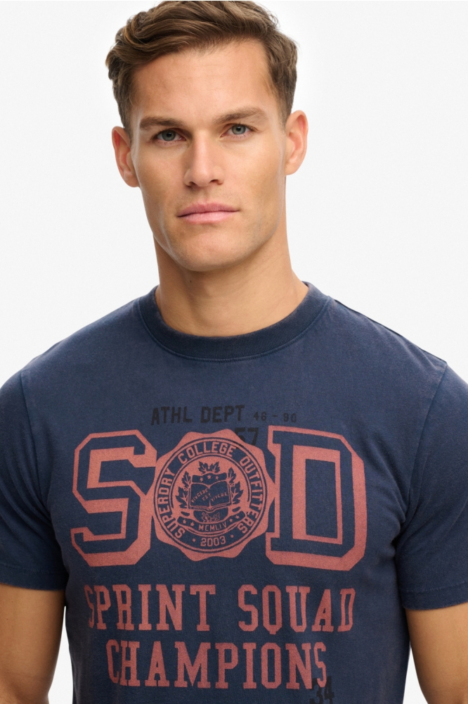 Superdry blauwe heren t-shirt | Close up