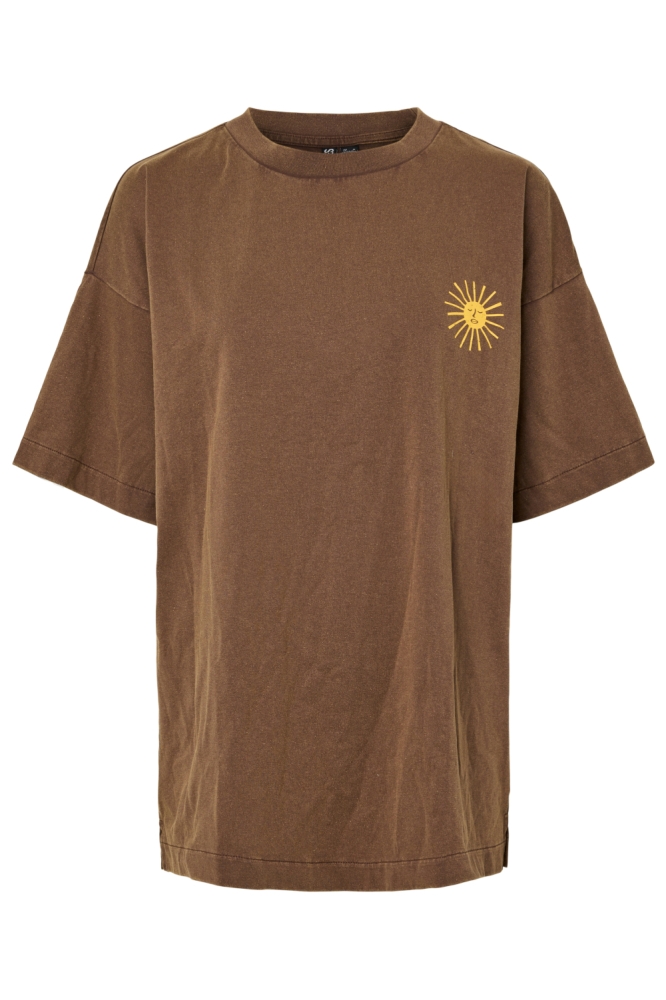 Pieces bruine dames t-shirt | Vooraanzicht