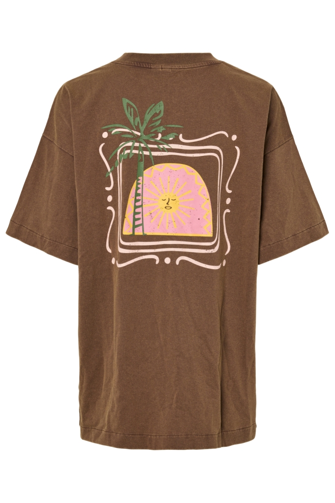 Pieces bruine dames t-shirt | Achteraanzicht