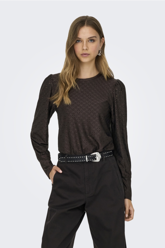 Jacqueline de Yong bruine dames t-shirt | Model vooraanzicht