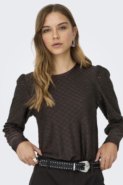 Jacqueline de Yong bruine dames t-shirt | Model vooraanzicht